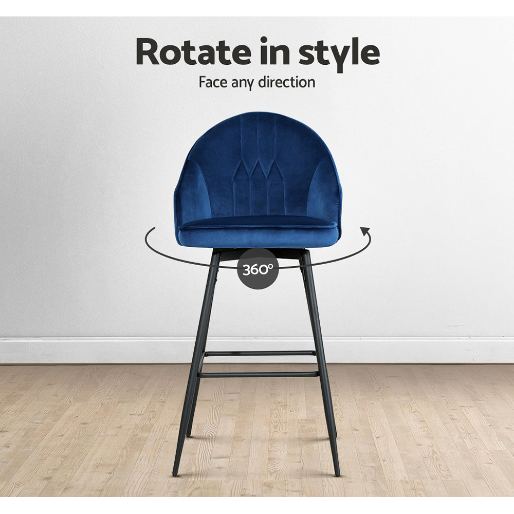 Artiss Set of 2 Bar Stools Kitchen Stool Dining Chairs Velvet Chair Barstool Blue Mesial Artiss