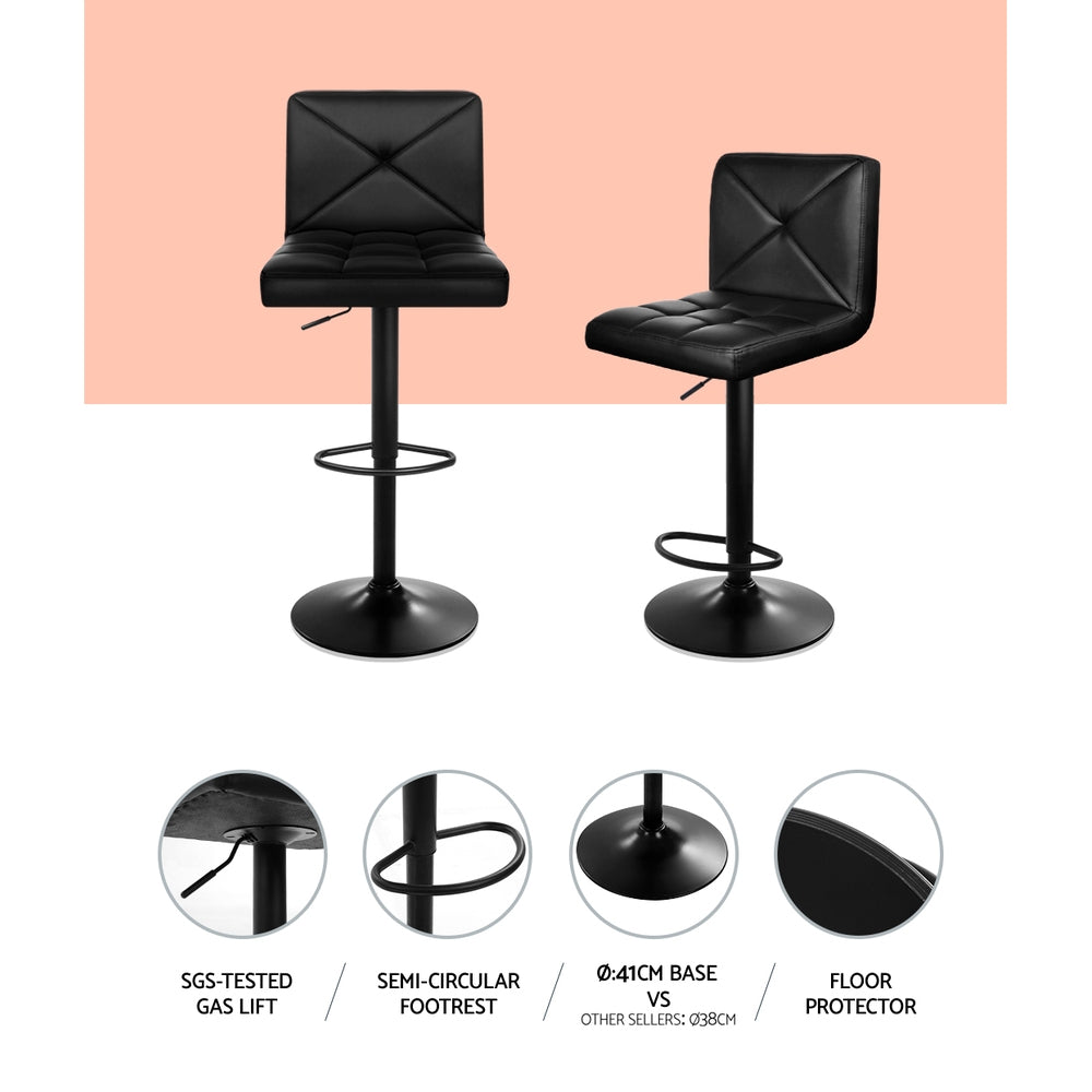 Artiss Set of 2 PU Leather Gas Lift Bar Stools - Black freeshipping - Awezingly