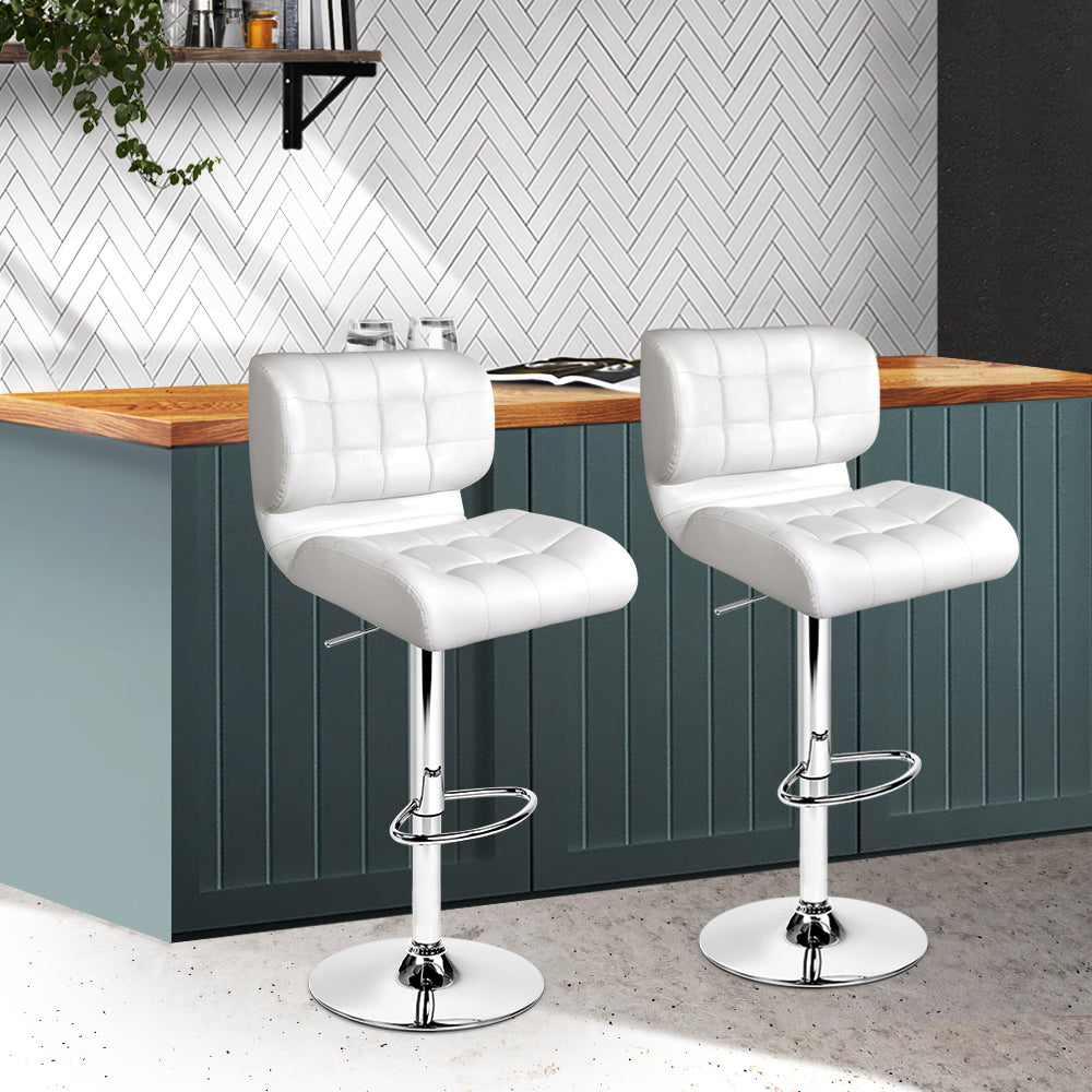 Artiss Set of 2 PU Leather Gas Lift Bar Stools - White Artiss