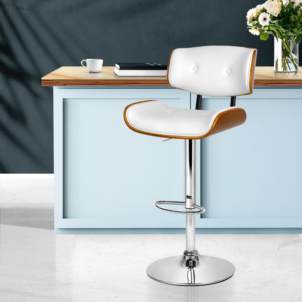 Artiss Wooden Gas Lift Bar Stools - White Artiss