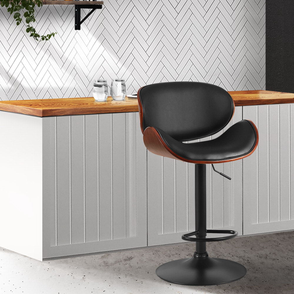 Artiss Kitchen Bar Stools Swivel Gas Lift Wooden Stool Metal Black Barstools Artiss