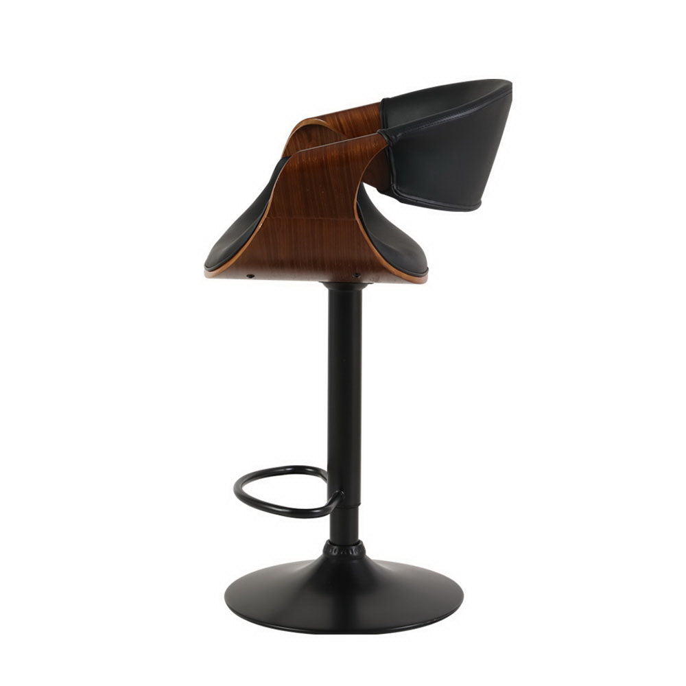 Artiss Bar Stools Swivel Chair Kitchen Gas Lift Wooden Bar Stool Leather Black Artiss
