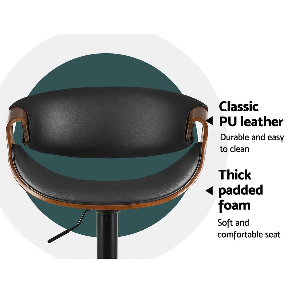 Artiss Bar Stools Swivel Chair Kitchen Gas Lift Wooden Bar Stool Leather Black Artiss