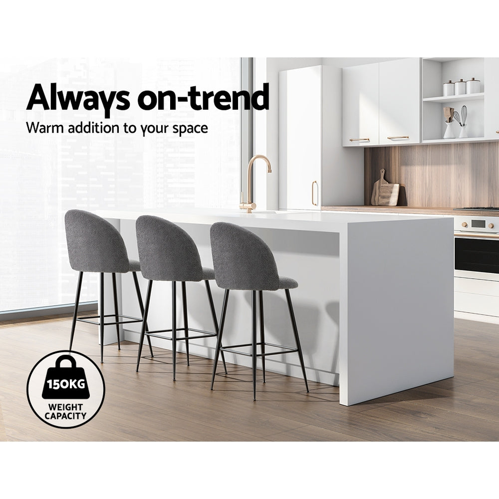 Artiss Set of 2 Bar Stools Kitchen Dining Chair Stool Chairs Sherpa Boucle Charcoal Artiss