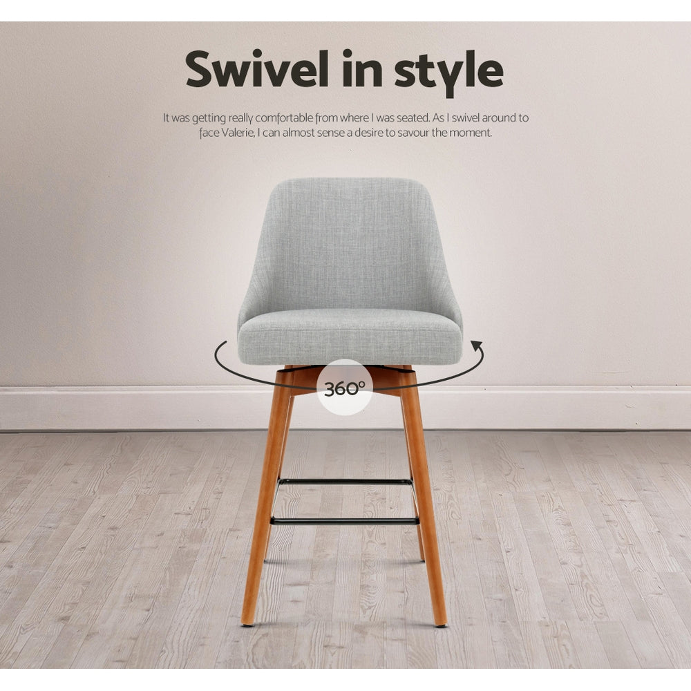 Artiss 2x Wooden Bar Stools Swivel Bar Stool Kitchen Cafe Fabric Light Grey freeshipping - Awezingly