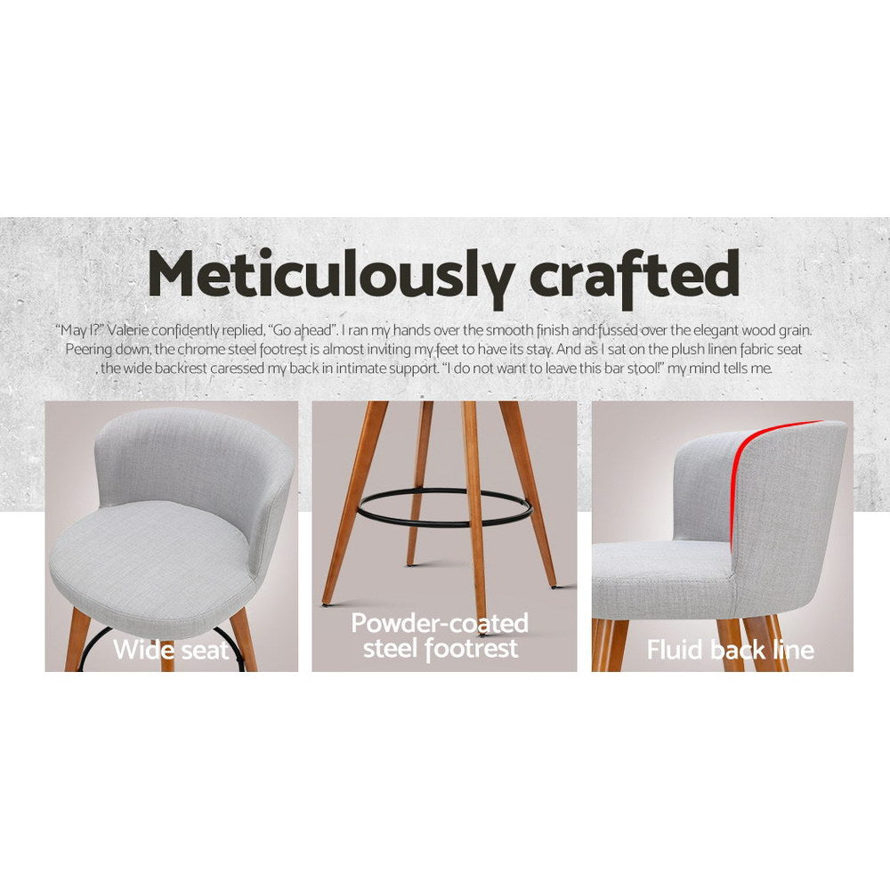 Artiss 2x Wooden Bar Stools Kitchen Fabric Light Grey freeshipping - Awezingly