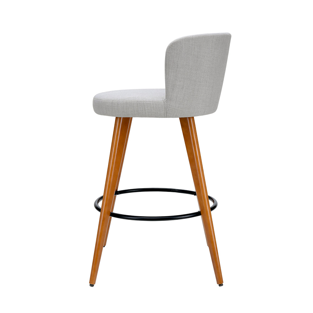 Artiss Set of 4 Wooden Fabric Bar Stools Circular Footrest - Light Grey freeshipping - Awezingly