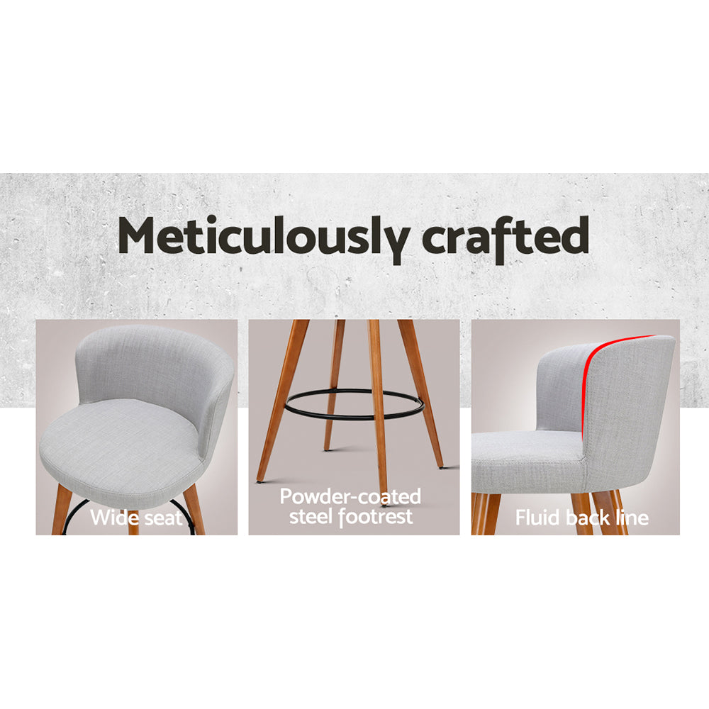 Artiss Set of 4 Wooden Fabric Bar Stools Circular Footrest - Light Grey freeshipping - Awezingly