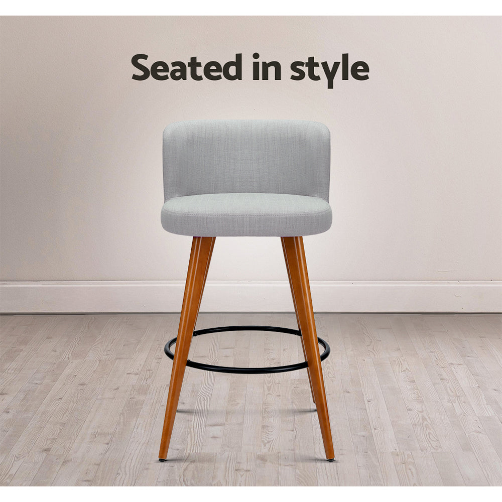 Artiss Set of 4 Wooden Fabric Bar Stools Circular Footrest - Light Grey freeshipping - Awezingly
