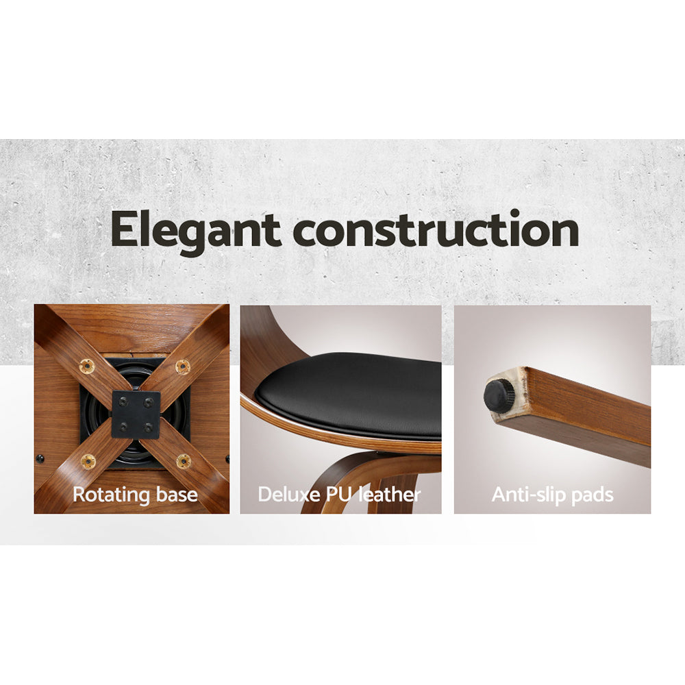 Artiss Set of 4 Swivel PU Leather Bar Stool - Wood and Black freeshipping - Awezingly