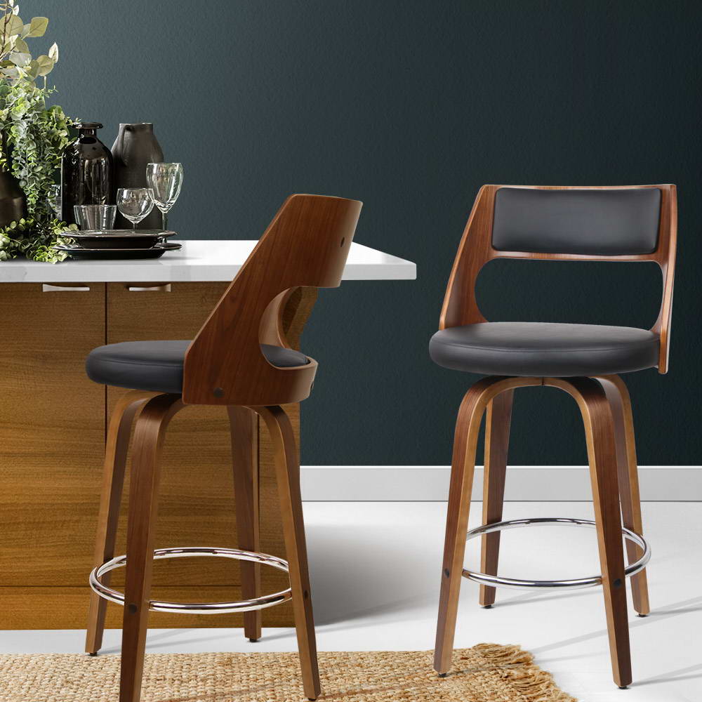 Artiss Set of 2 Wooden Bar Stools - Black freeshipping - Awezingly