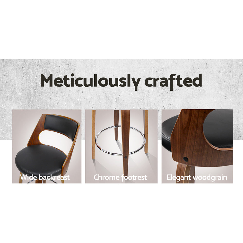 Artiss Set of 2 Wooden Bar Stools PU Leather - Black and Wood freeshipping - Awezingly