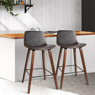 Artiss Set of 2 PU Leather Bar Stools - Walnut