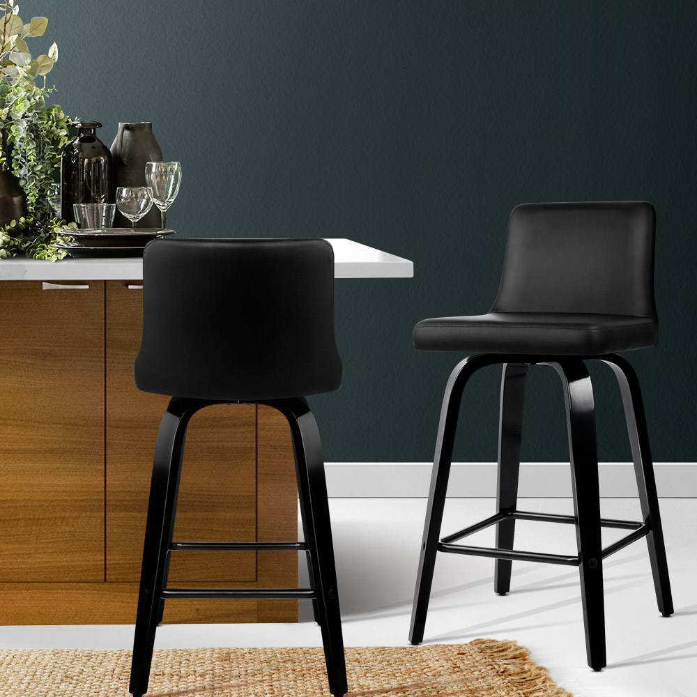 Artiss Set of 2 Wooden Bar Stool - Black freeshipping - Awezingly