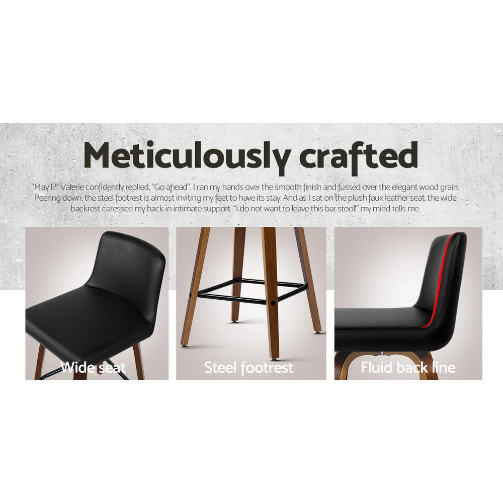 Artiss 2x Kitchen Wooden Bar Stools Leather Luxury Black freeshipping - Awezingly