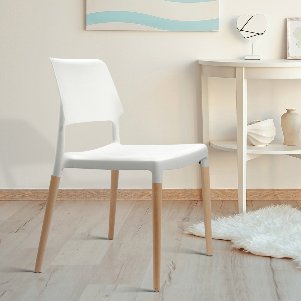 Artiss Set of 4 Wooden Stackable Dining Chairs - White freeshipping - Awezingly