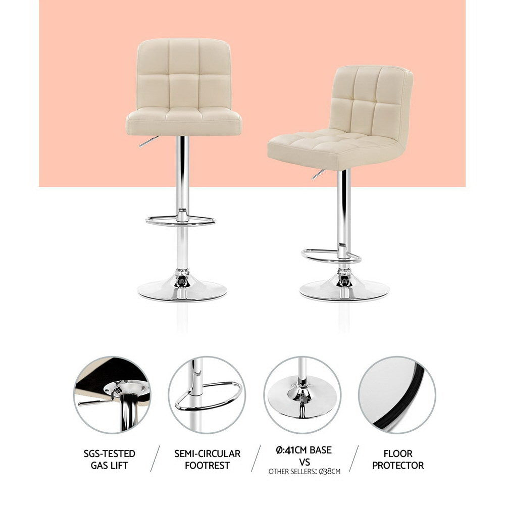 Artiss 2x Leather Bar Stools Gas Lift Beige freeshipping - Awezingly