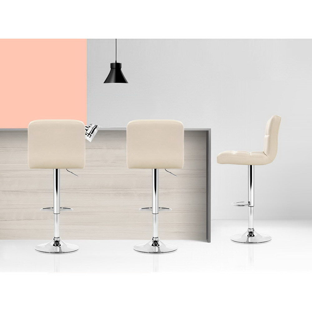 Artiss 2x Leather Bar Stools Gas Lift Beige freeshipping - Awezingly