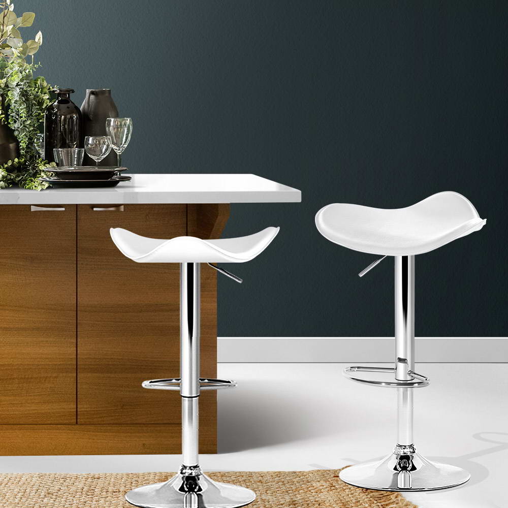 Artiss 2x Gas Lift Bar Stools Leather Chrome White freeshipping - Awezingly
