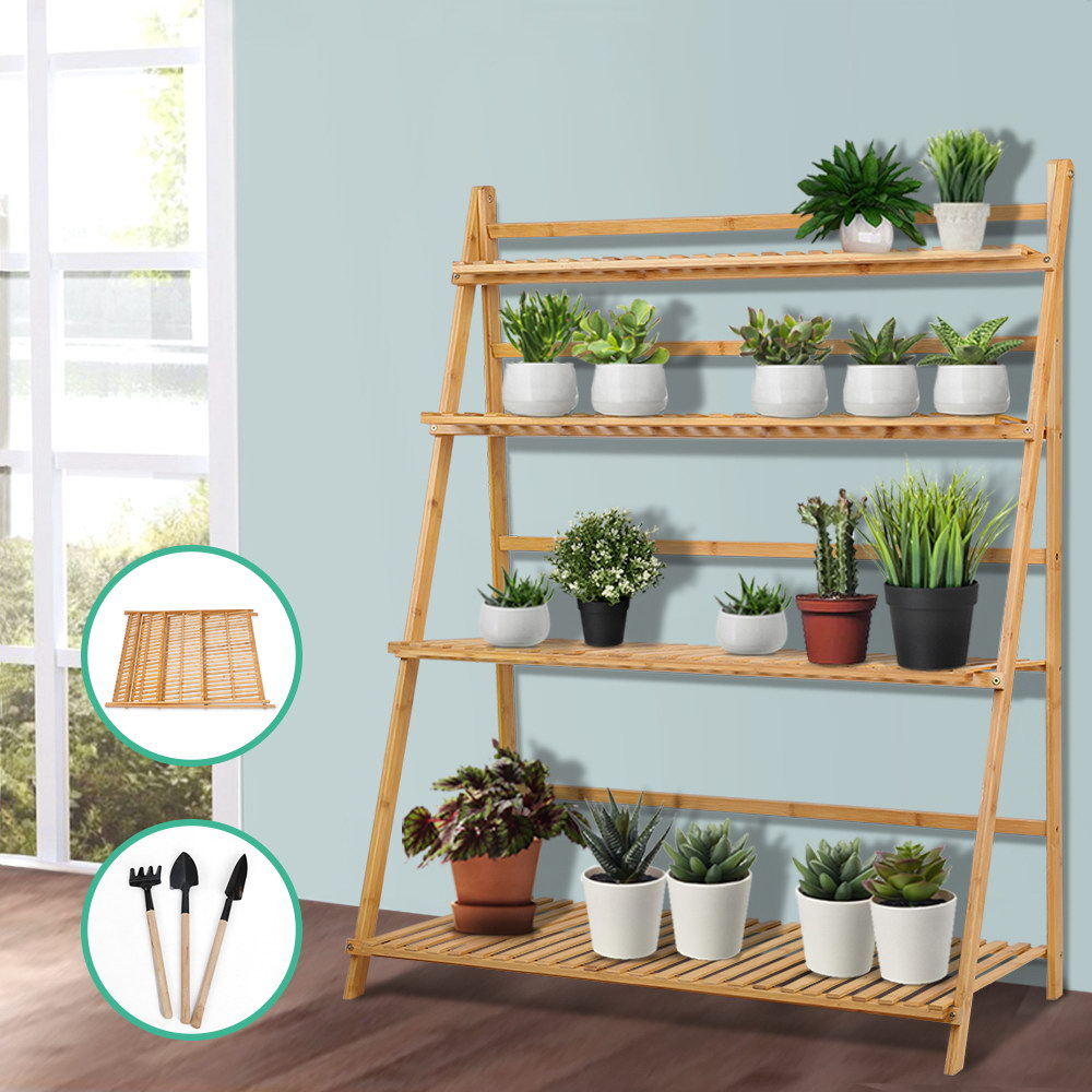Artiss Bamboo Wooden Ladder Shelf Plant Stand Foldable freeshipping - Awezingly