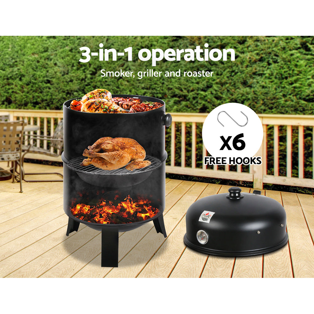 Grillz 3-in-1 Charcoal BBQ Smoker - Black freeshipping - Awezingly
