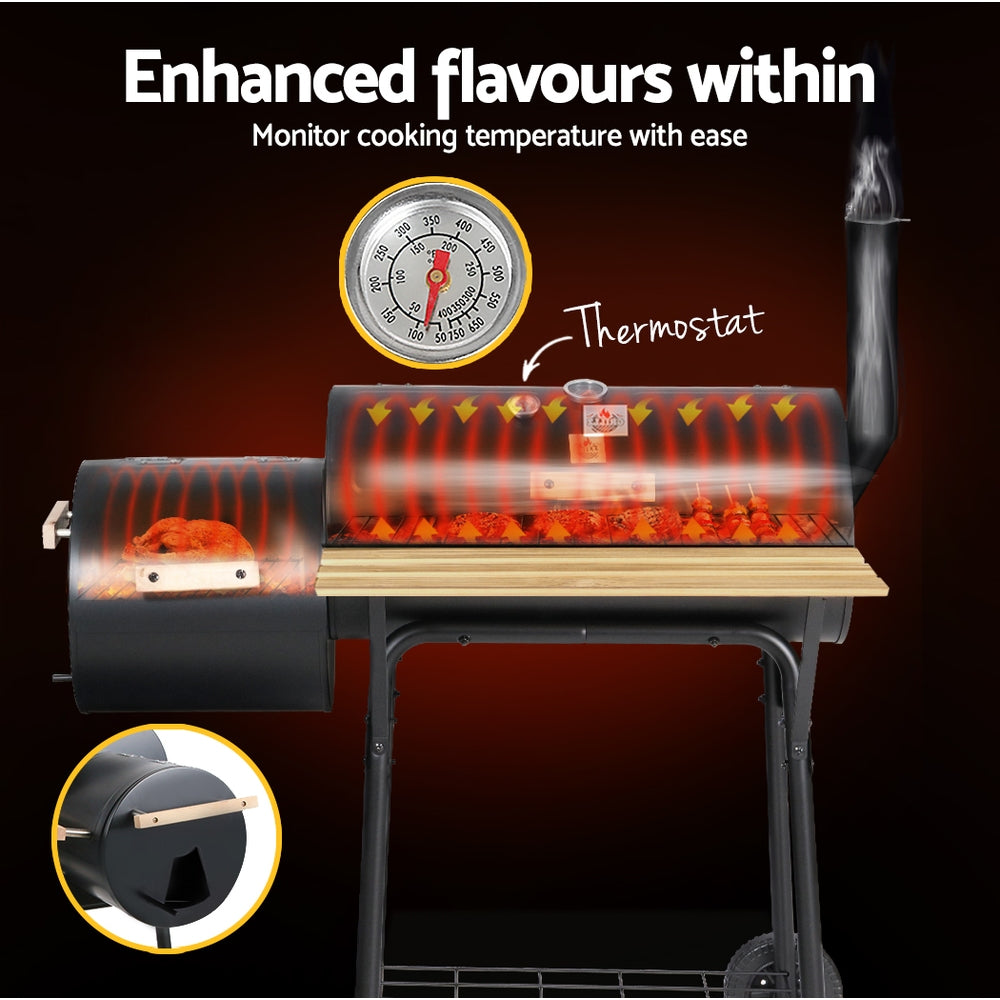 Grillz 2-in-1 Offset BBQ Smoker - Black Grillz