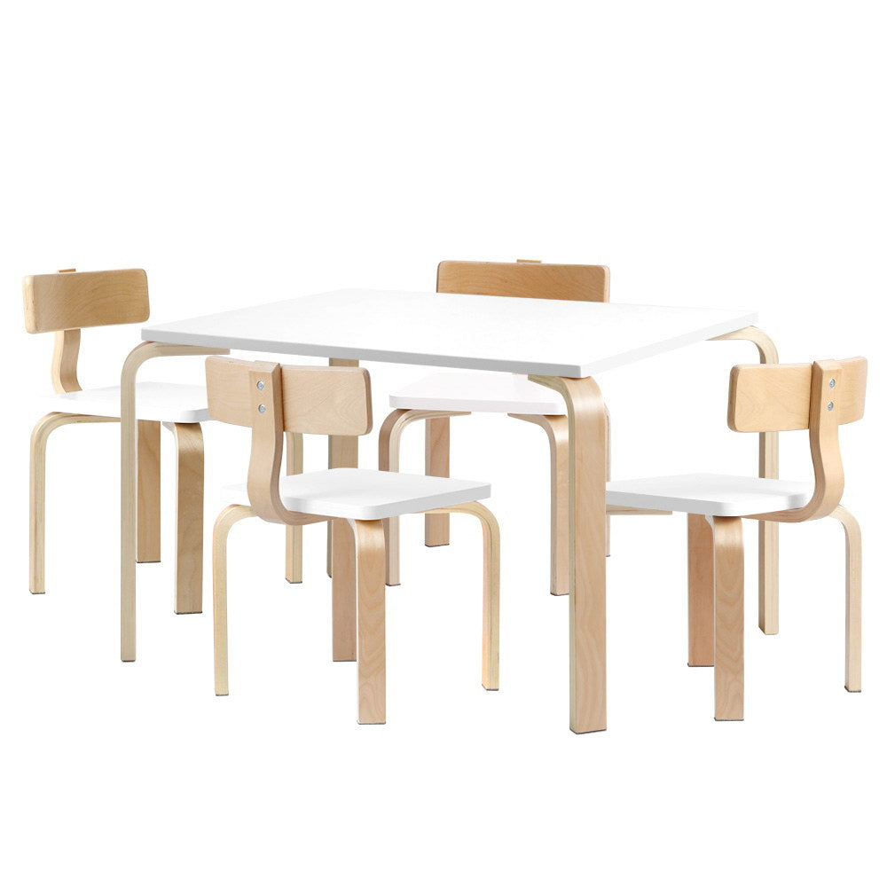 Keezi 5PCS Childrens Table and Chairs Set Kids Furniture Toy Dining White Desk Keezi