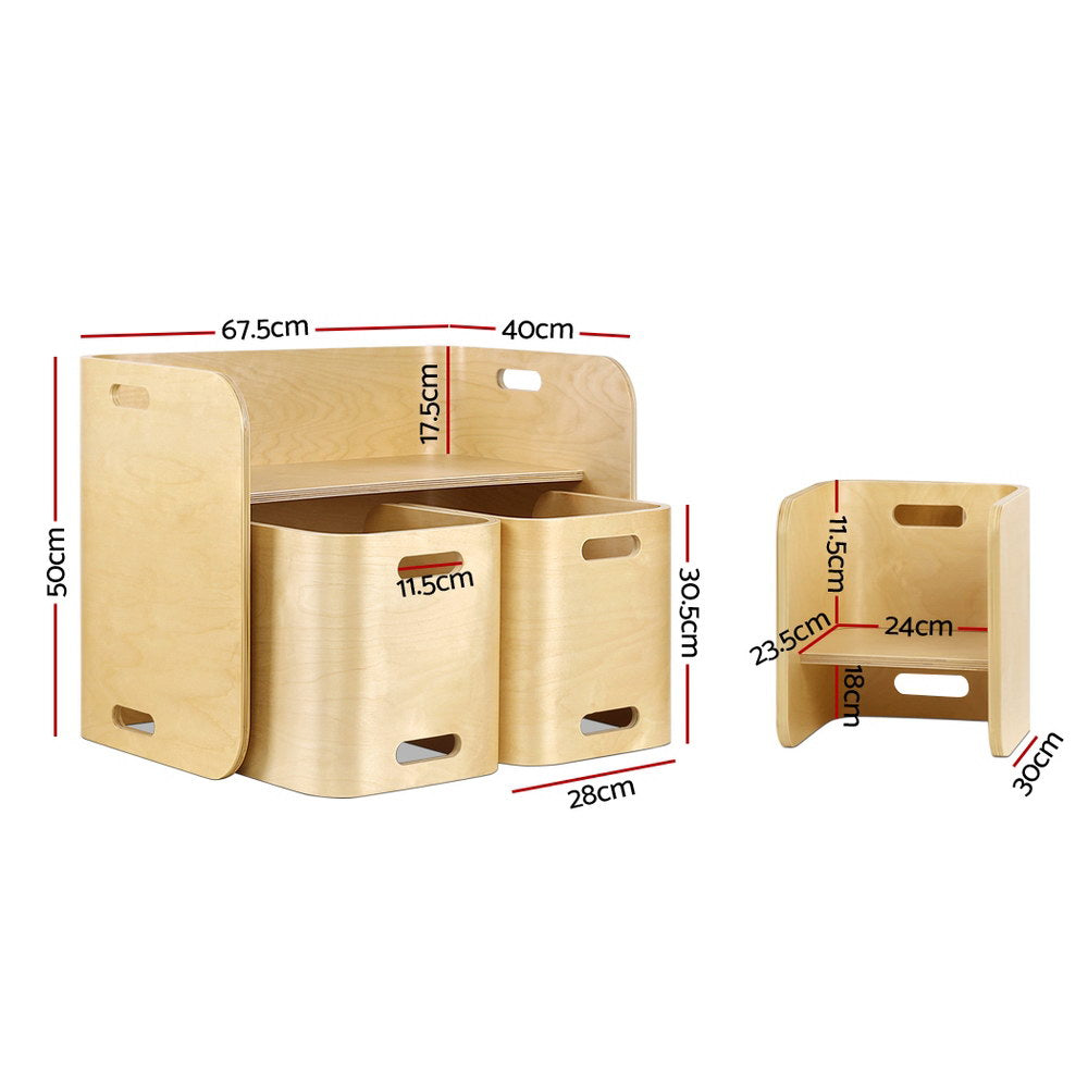 Keezi 3PC Kids Table and Chairs Set Toys Play Desk Children Shelf Storage Beige Keezi