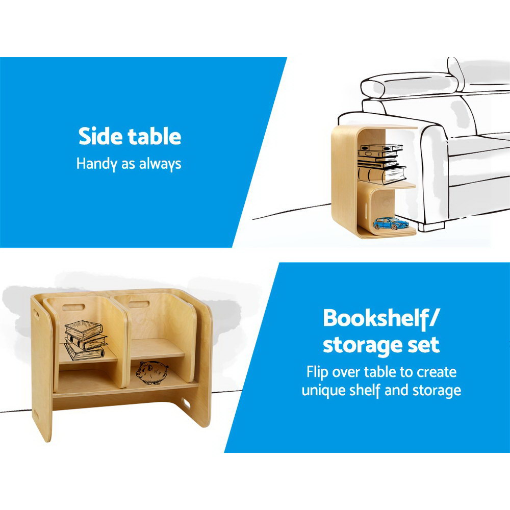 Keezi 3PC Kids Table and Chairs Set Toys Play Desk Children Shelf Storage Beige Keezi