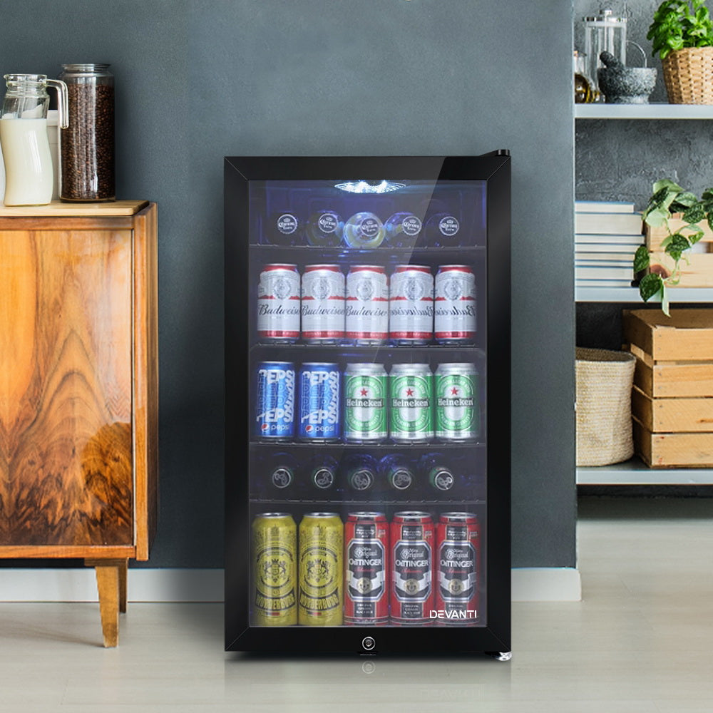 Devanti 98L Bar Fridge Glass Door Mini Freezer Fridges Countertop Beverage Commercial freeshipping - Awezingly