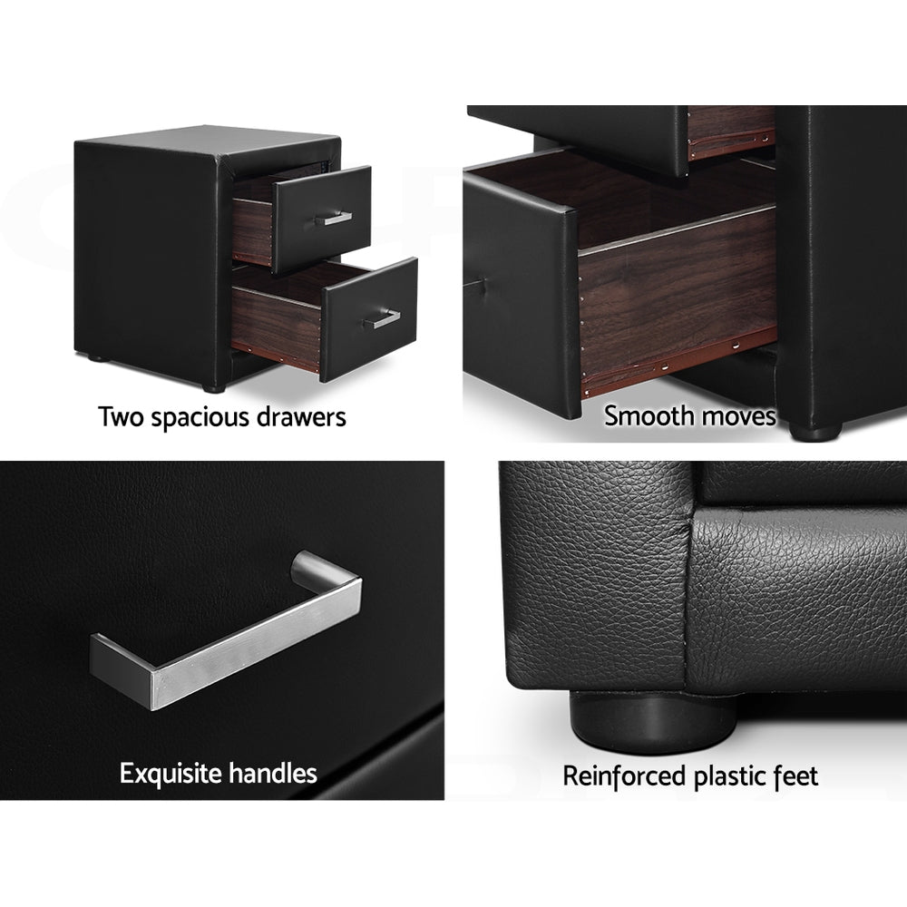 Artiss PVC Leather Bedside Table - Black freeshipping - Awezingly