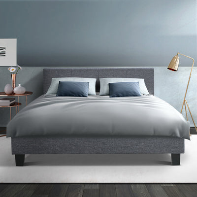Artiss Double Size Fabric Bed Frame Headboard Grey
