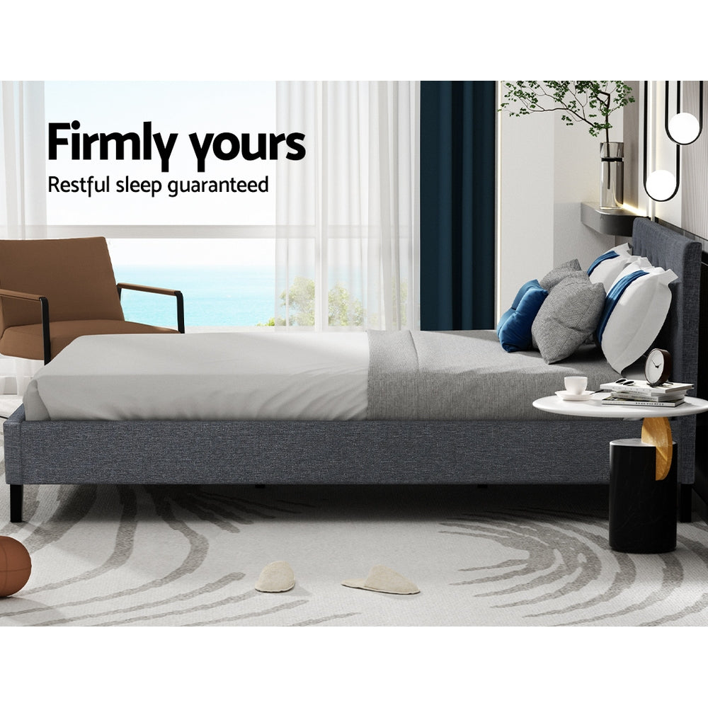 Artiss VANKE Queen Size Bed Frame Base Fabric Headboard Wooden Mattress Artiss