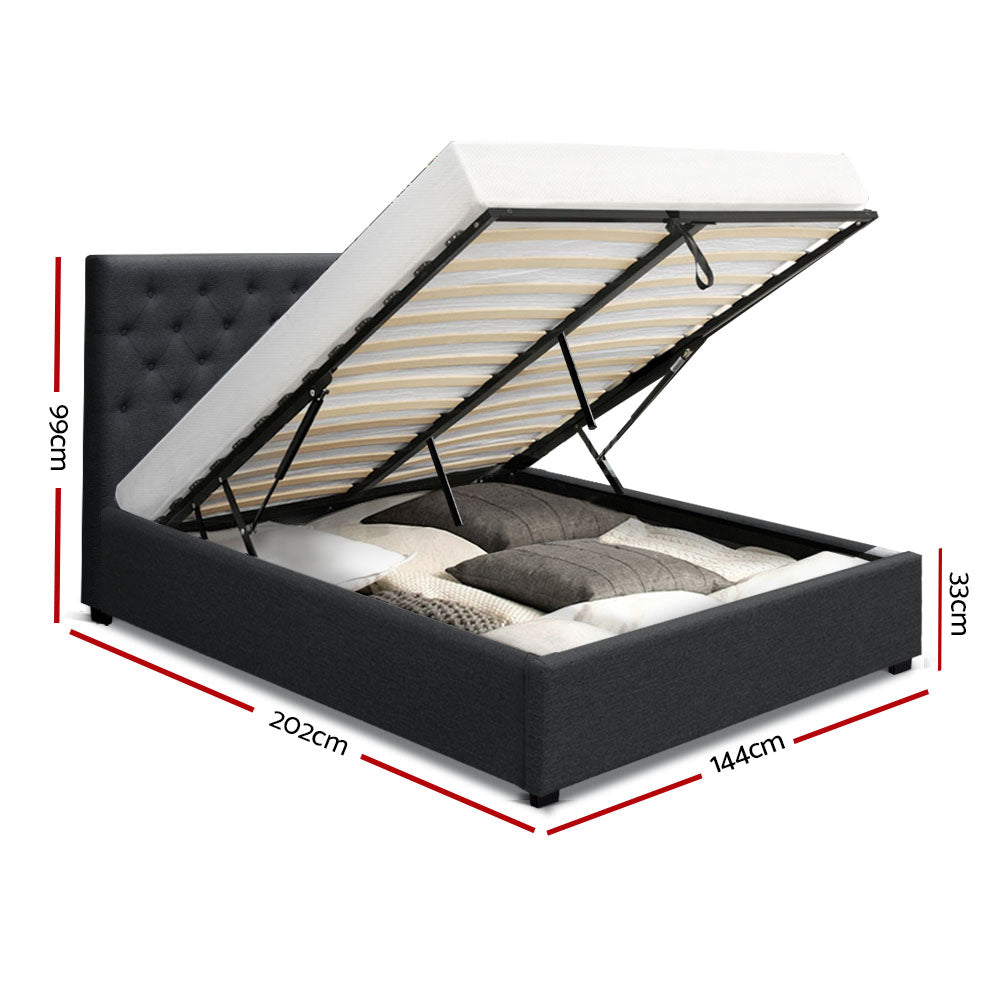 Artiss Bed Frame Double Size Gas Lift Base With Storage Charcoal Fabric Vila Collection Artiss