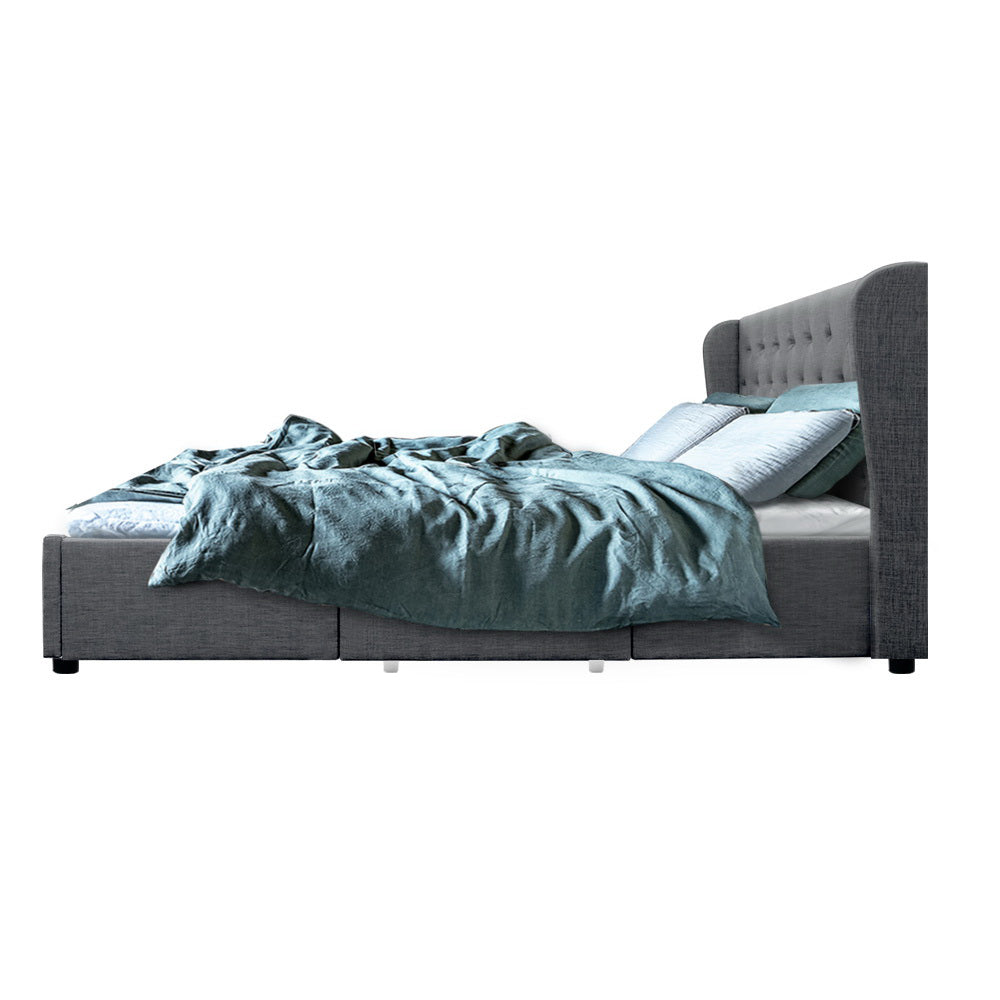 Artiss Bed Frame Queen Size Base With Storage Drawers Charcoal Fabric Mila Collection Artiss