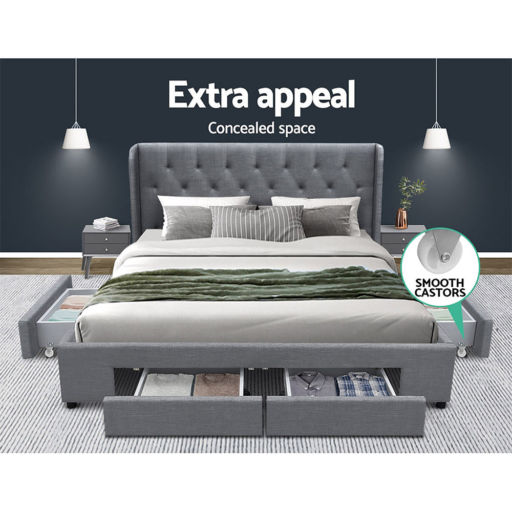 Artiss Bed Frame Queen Size Base With Storage Drawers Charcoal Fabric Mila Collection Artiss