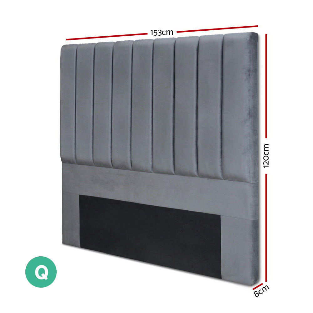 Artiss VELA Bed Head Headboard Queen Size Bedhead Velvet Grey Artiss