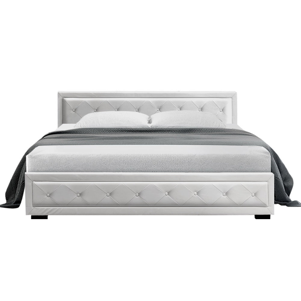 Artiss Bed Frame King Size Gas Lift Base With Storage White Leather Tiyo Collection Artiss