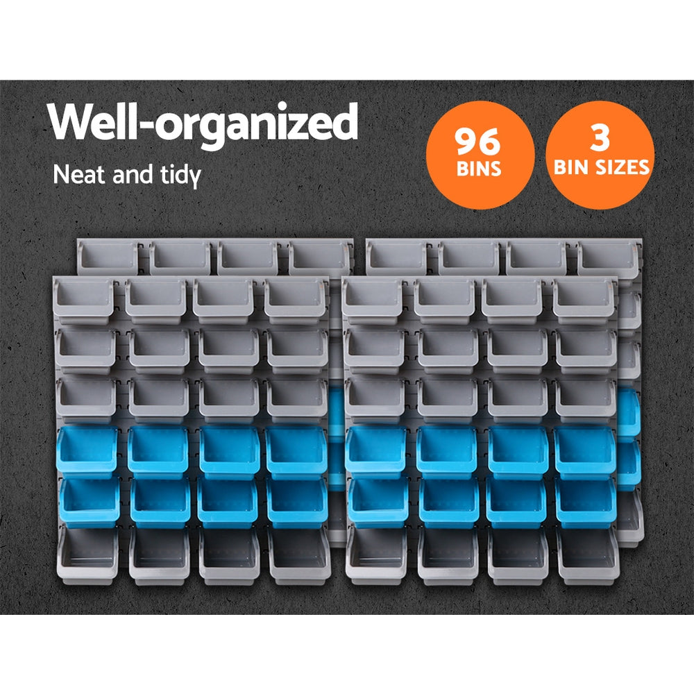 Giantz 96 Storage Bin Rack Wall-Mounted Tool Parts Garage Shelving Organiser freeshipping - Awezingly