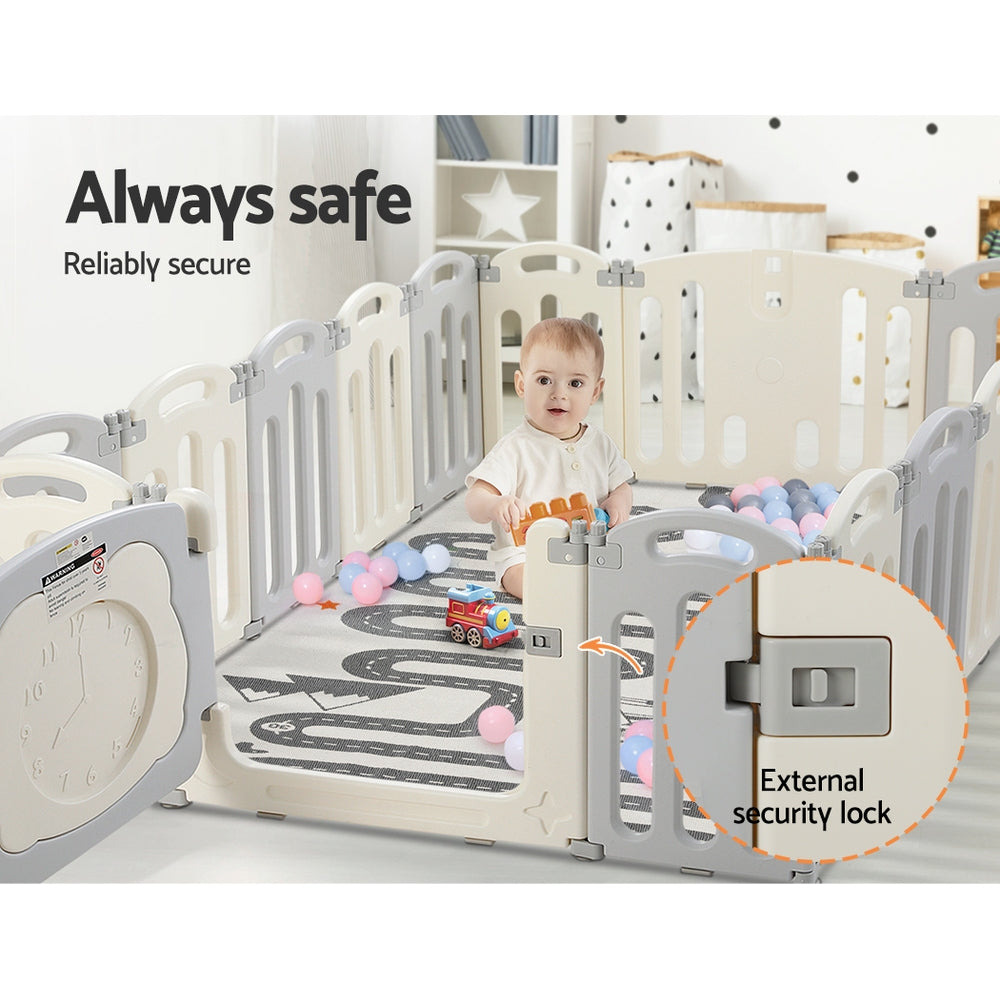 Keezi Baby Playpen 16 Panels Foldable Toddler Fence Safety Play Activity Centre Keezi