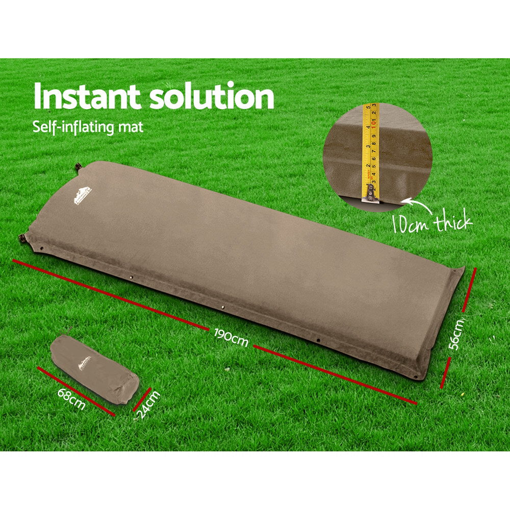 Weisshorn Single Size Self Inflating Matress Mat Joinable 10CM Thick Coffee freeshipping - Awezingly