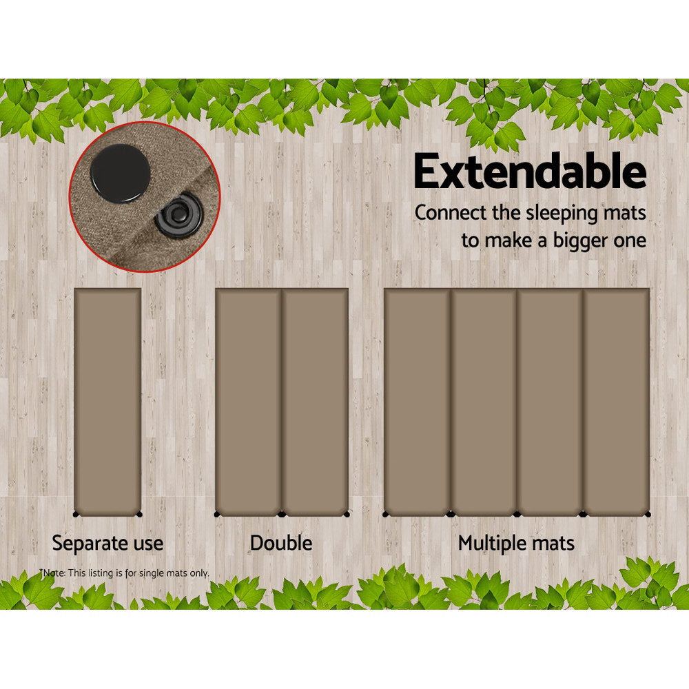 Weisshorn Single Size Self Inflating Matress Mat Joinable 10CM Thick Coffee freeshipping - Awezingly