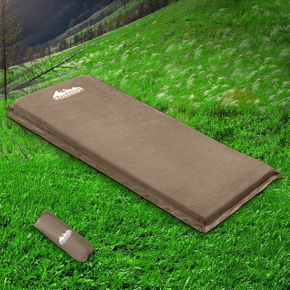 Weisshorn Single Size Self Inflating Matress Mat Joinable 10CM Thick Coffee freeshipping - Awezingly