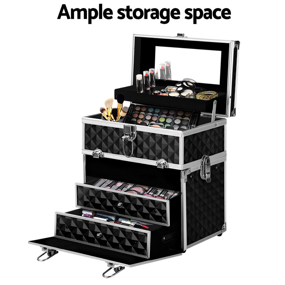Embellir Portable Cosmetic Beauty Makeup Carry Case with Mirror - Diamond Black freeshipping - Awezingly