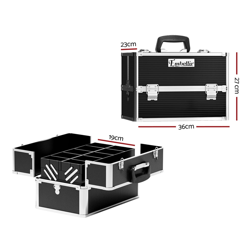Embellir Portable Cosmetic Beauty Makeup Case with Mirror - Black Embellir
