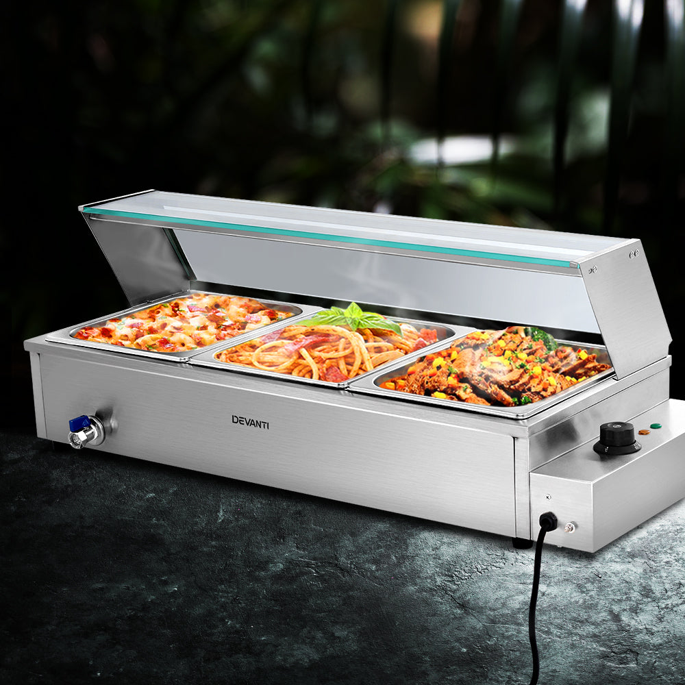 Devanti Commercial Food Warmer Bain Marie Electric Buffet Pan Stainless Steel freeshipping - Awezingly