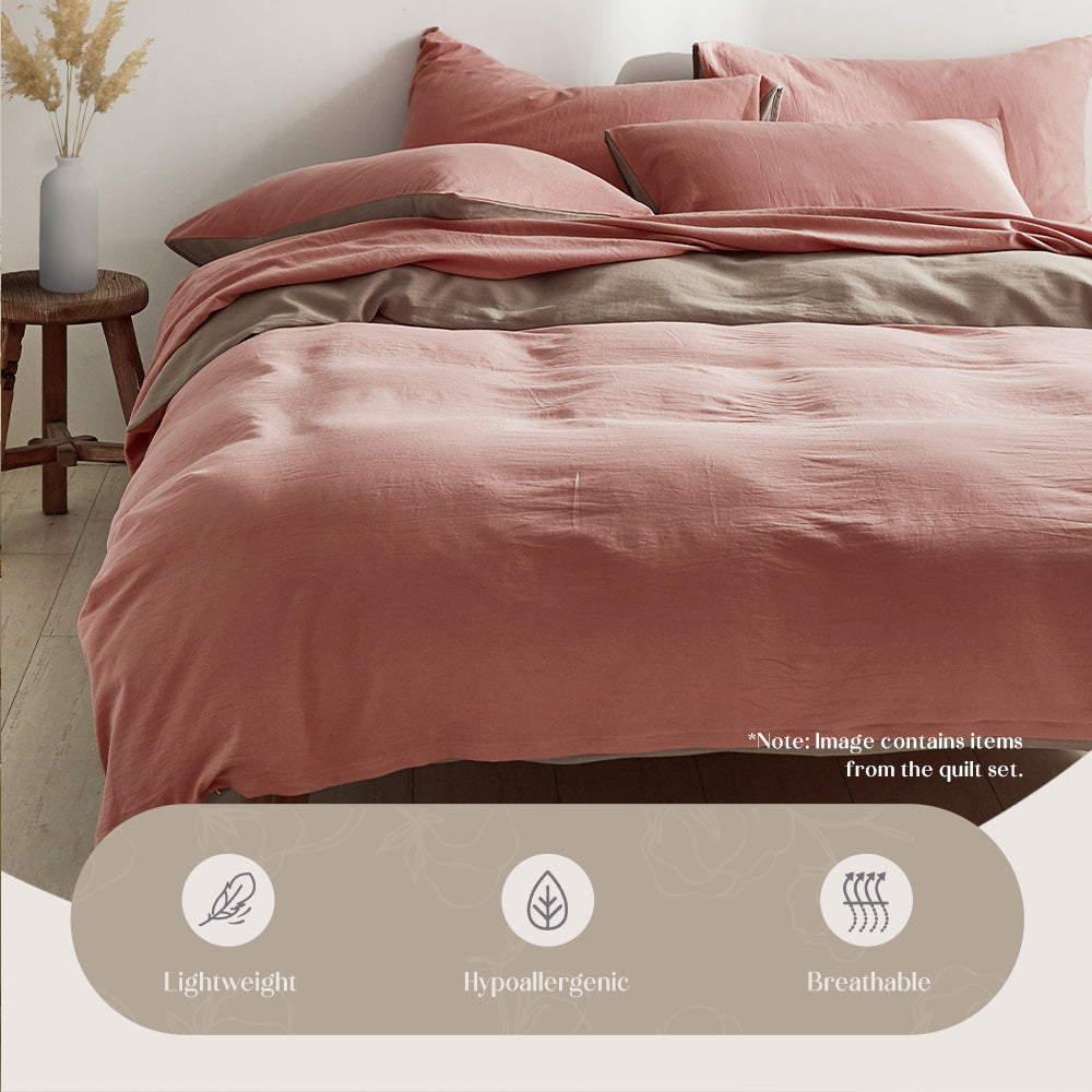 Cosy Club Washed Cotton Quilt Set Pink Brown Double Cosy