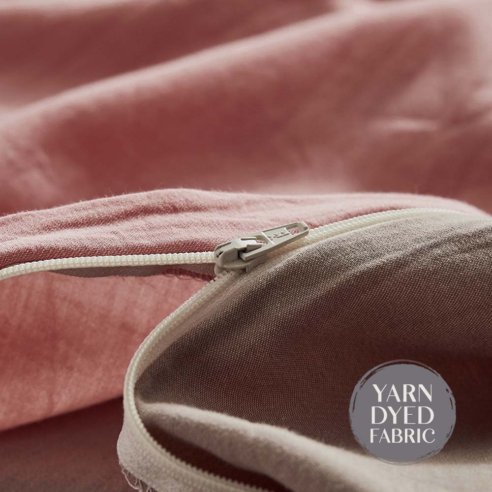 Cosy Club Washed Cotton Quilt Set Pink Brown Double Cosy