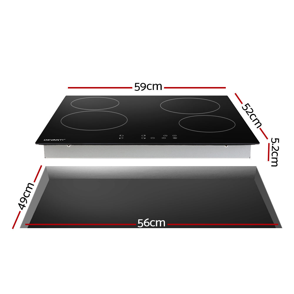 Devanti Ceramic Cooktop 60cm Electric Cooker 4 Burner Stove Hob Touch Control Devanti