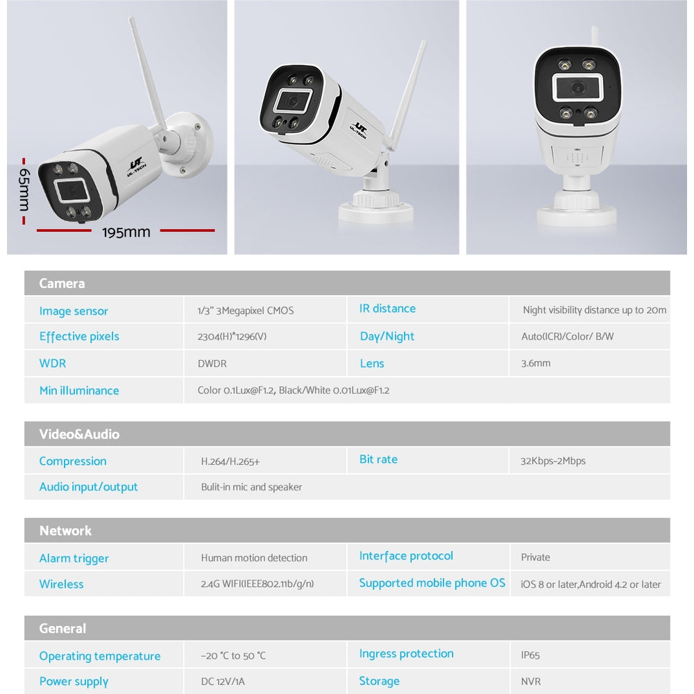UL-tech 3MP Wireless CCTV Security Camera System WiFi Outdoor Home IP Cameras UL-TECH